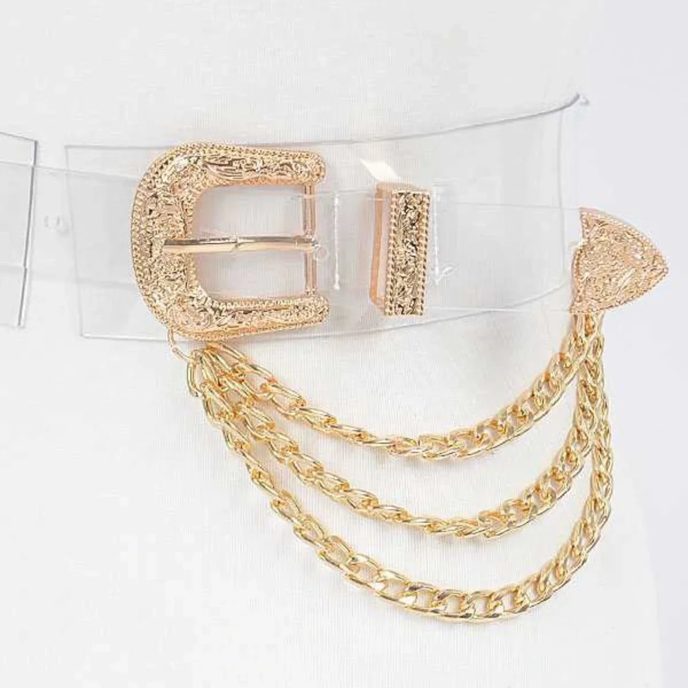 Plus Size Western Clear & Gold Chain Corset Statement Belt - Picture 3 of 3